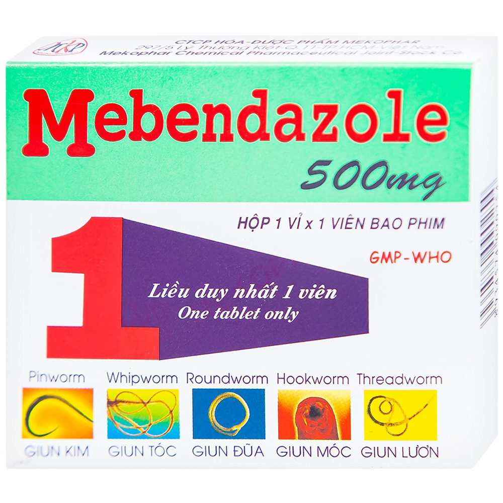 Hình ảnh Viên nén Mebendazole 500mg Mekophar điều trị nhiễm một hay nhiều loại giun (1 viên)