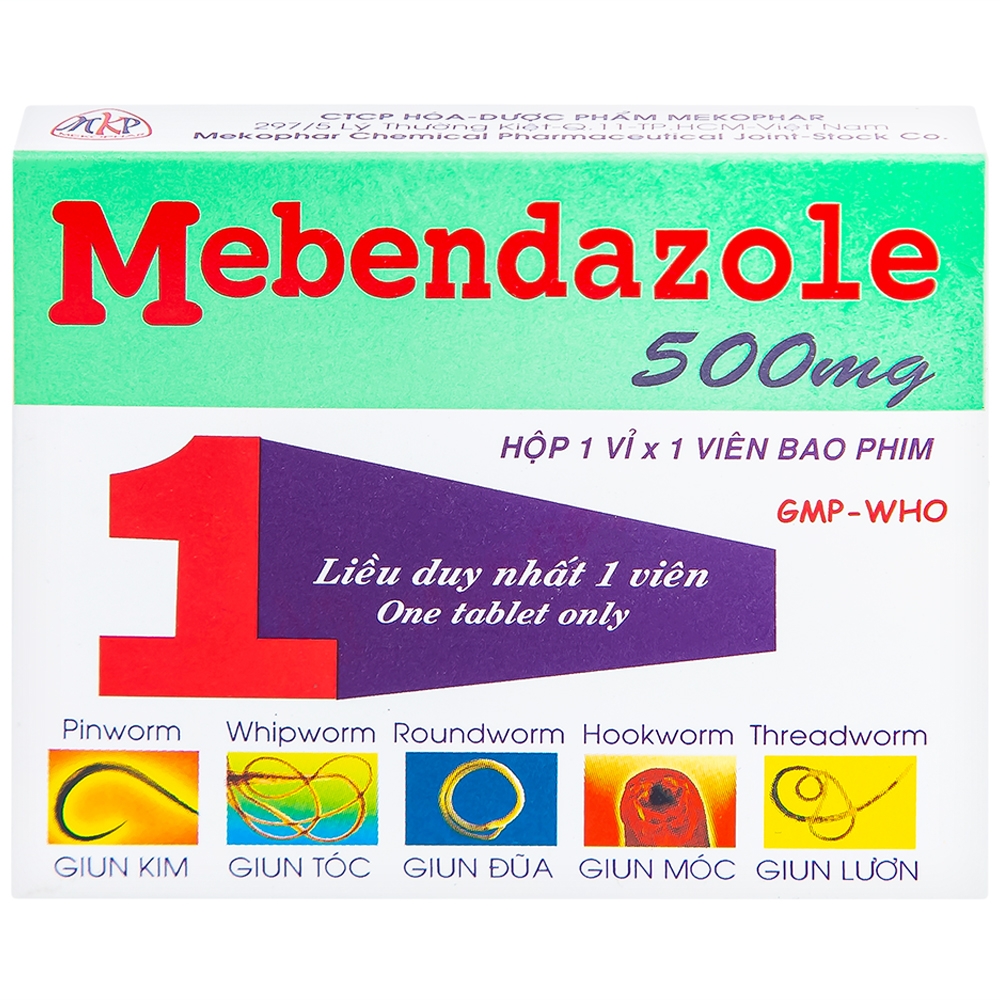 Hình ảnh Viên nén Mebendazole 500mg Mekophar điều trị nhiễm một hay nhiều loại giun (1 viên)
