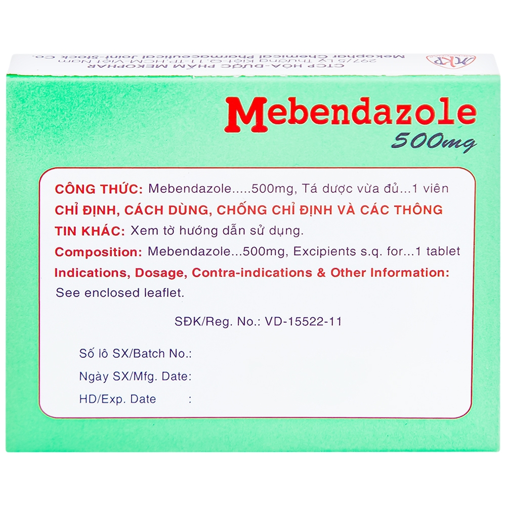 Hình ảnh Viên nén Mebendazole 500mg Mekophar điều trị nhiễm một hay nhiều loại giun (1 viên)