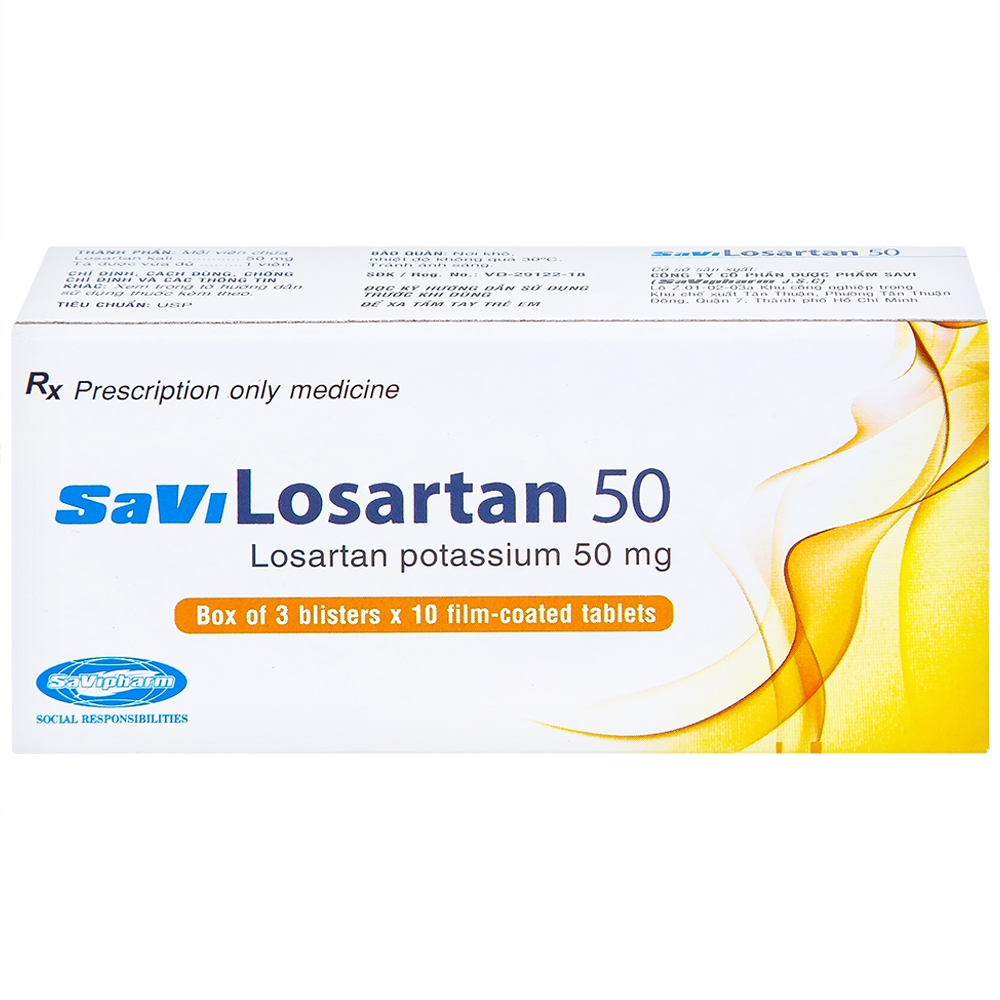 Hình ảnh Thuốc Savi Losartan 50 điều trị tăng huyết áp nguyên phát (3 vỉ x 10 viên)