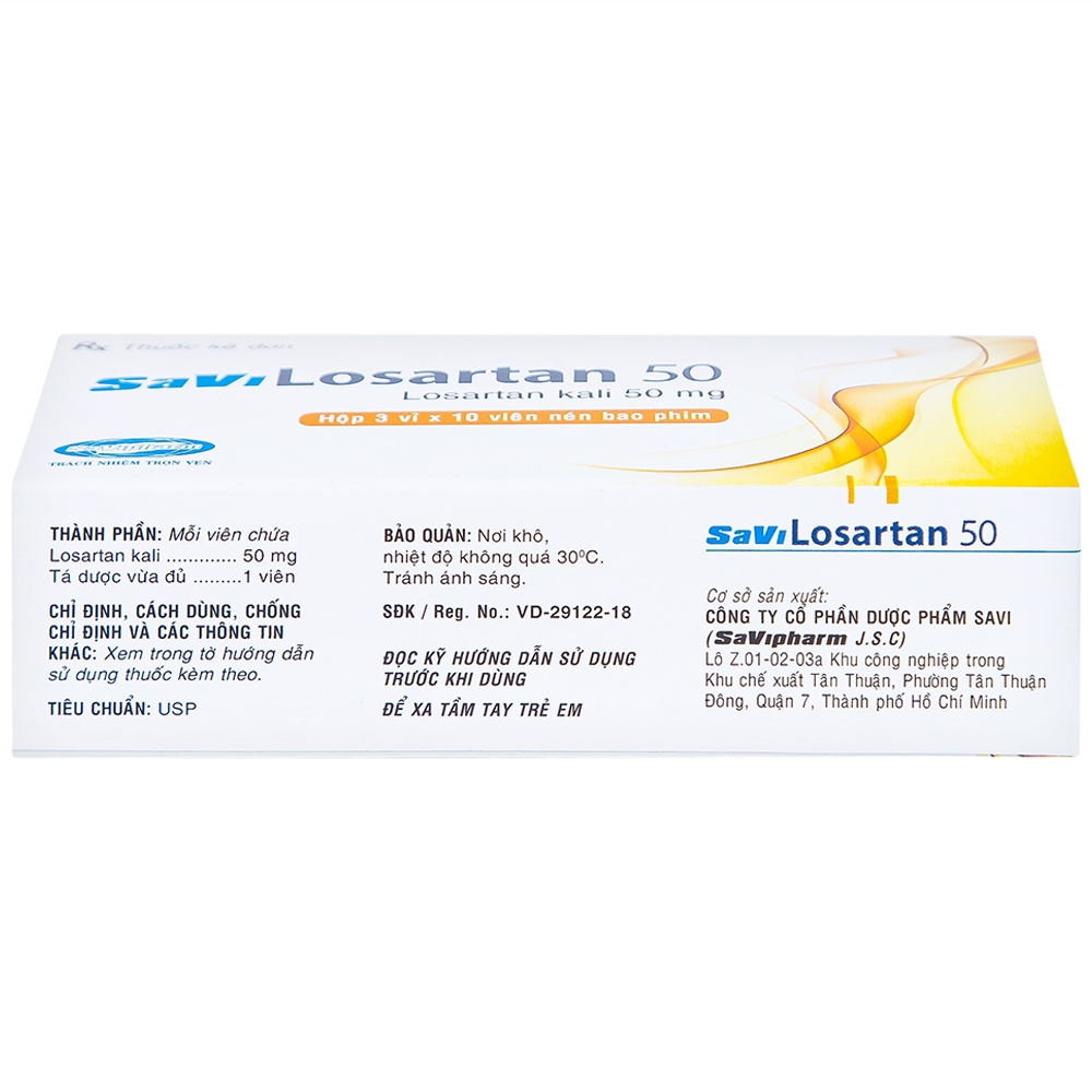 Hình ảnh Thuốc Savi Losartan 50 điều trị tăng huyết áp nguyên phát (3 vỉ x 10 viên)