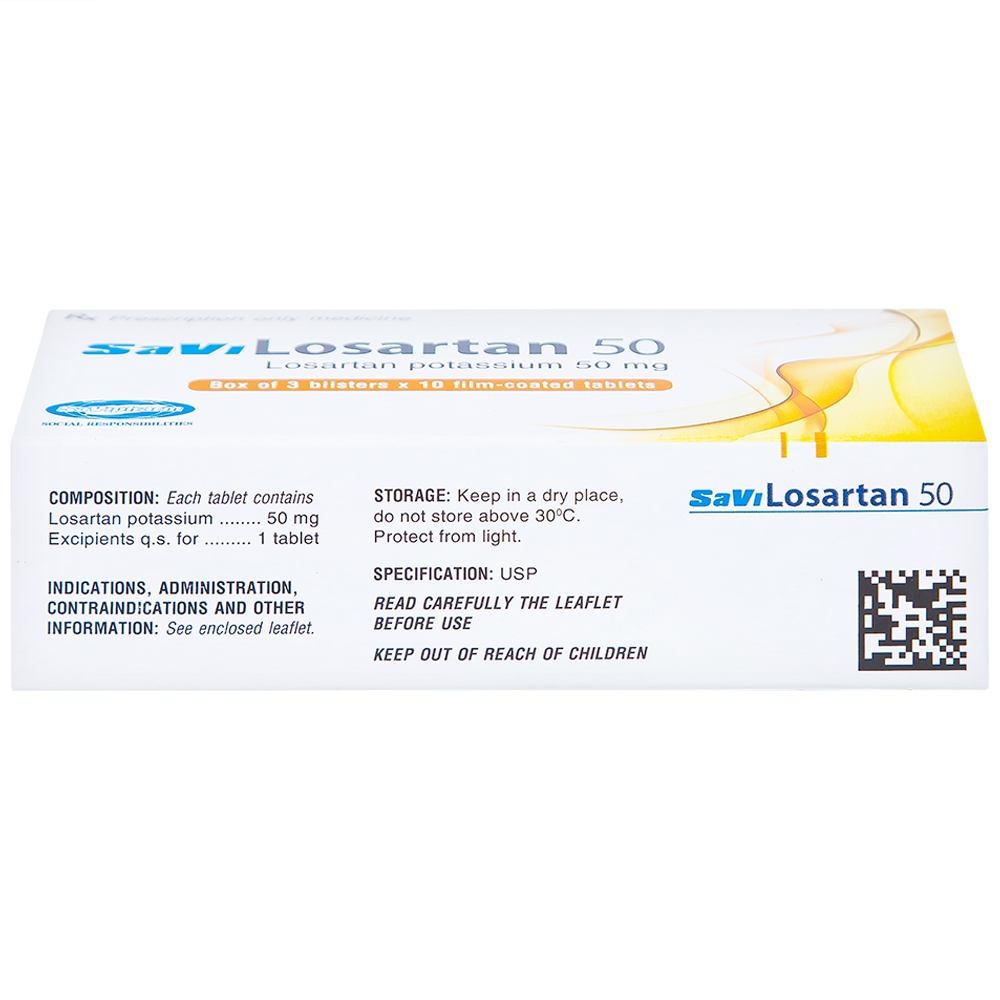 Hình ảnh Thuốc Savi Losartan 50 điều trị tăng huyết áp nguyên phát (3 vỉ x 10 viên)
