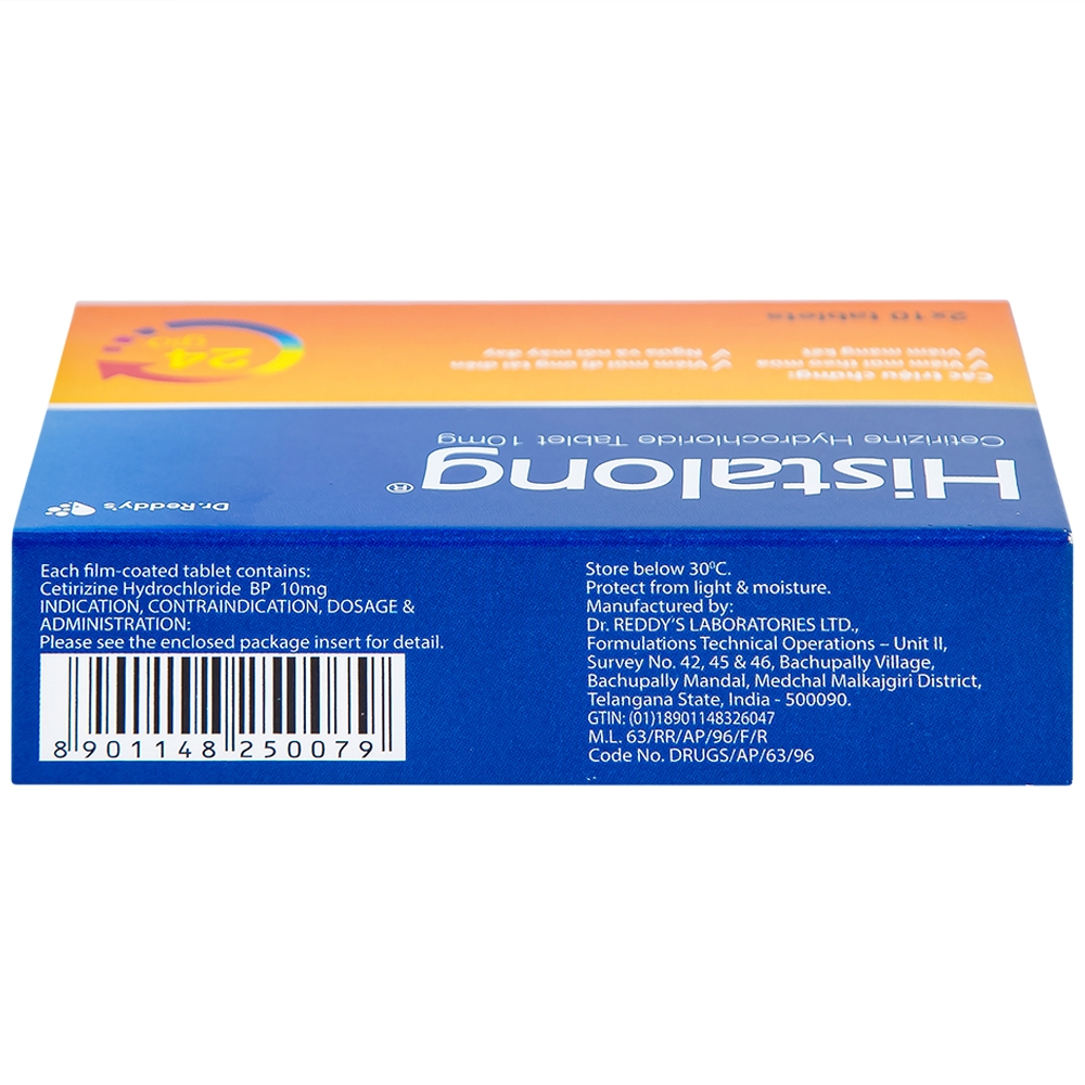 Hình ảnh Thuốc Histalong 10mg Dr. Reddy điều trị viêm mũi theo mùa và viêm màng kết (2 vỉ x 10 viên)