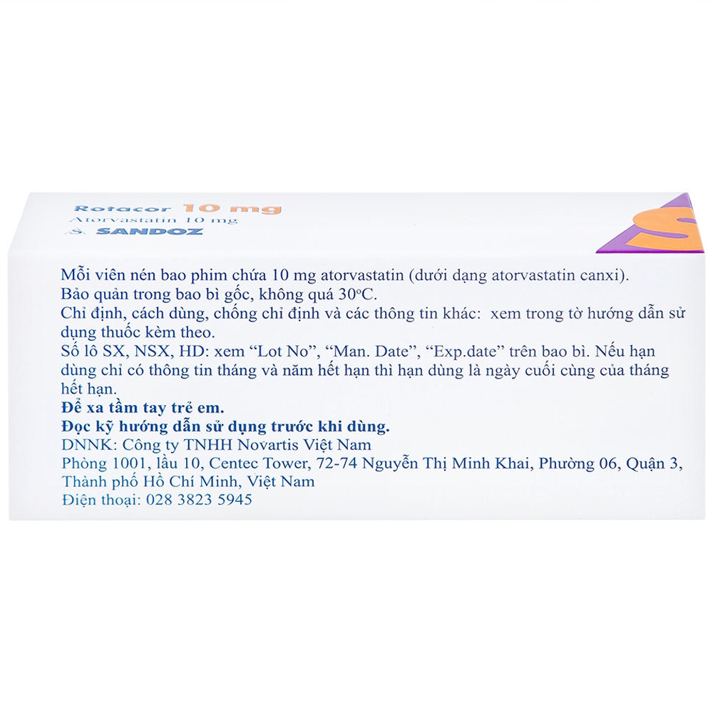 Hình ảnh Thuốc Rotacor 10mg Sandoz điều trị tăng cholesterol toàn phần (3 vỉ x 10 viên)