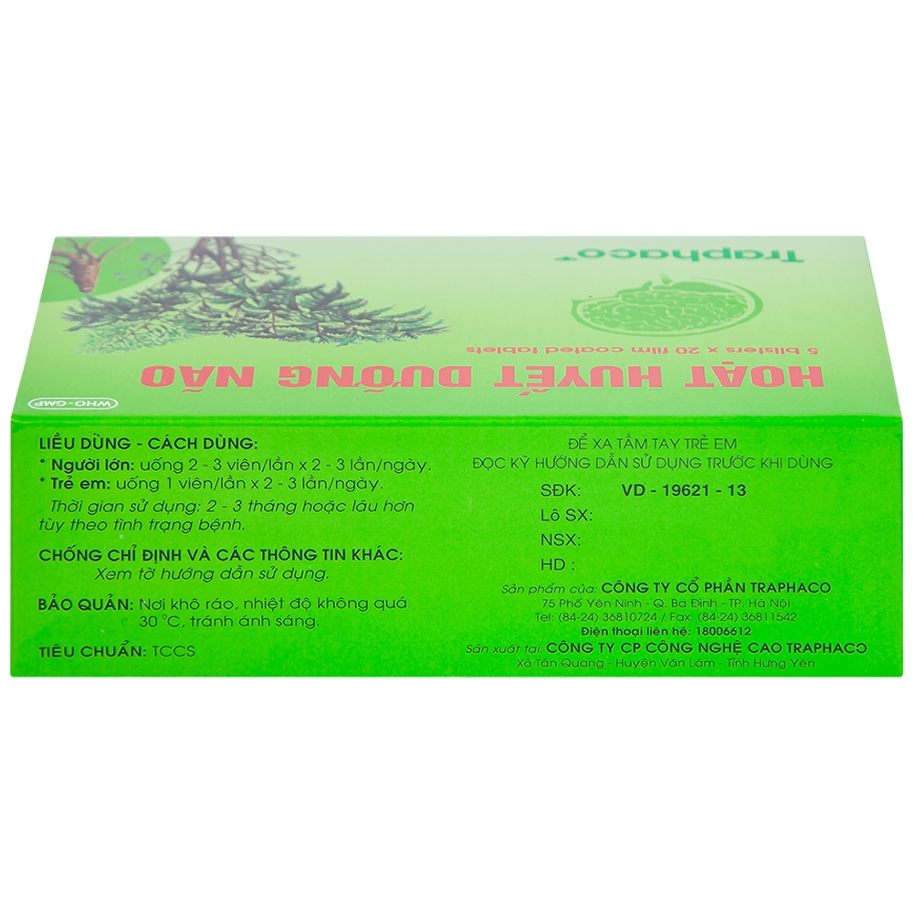 Hình ảnh Thuốc Hoạt Huyết Dưỡng Não bao phim Traphaco điều trị suy giảm trí nhớ, căng thẳng thần kinh (5 vỉ x 20 viên)