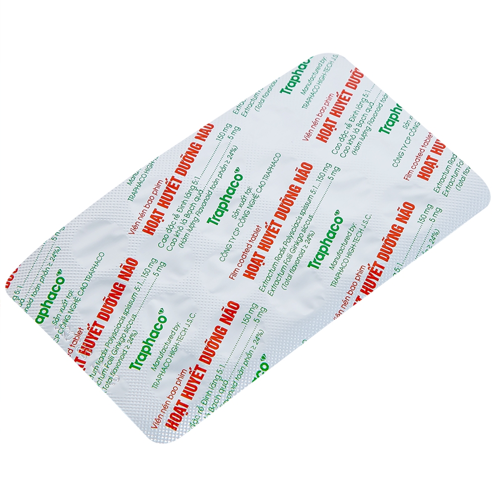 Hình ảnh Thuốc Hoạt Huyết Dưỡng Não bao phim Traphaco điều trị suy giảm trí nhớ, căng thẳng thần kinh (5 vỉ x 20 viên)