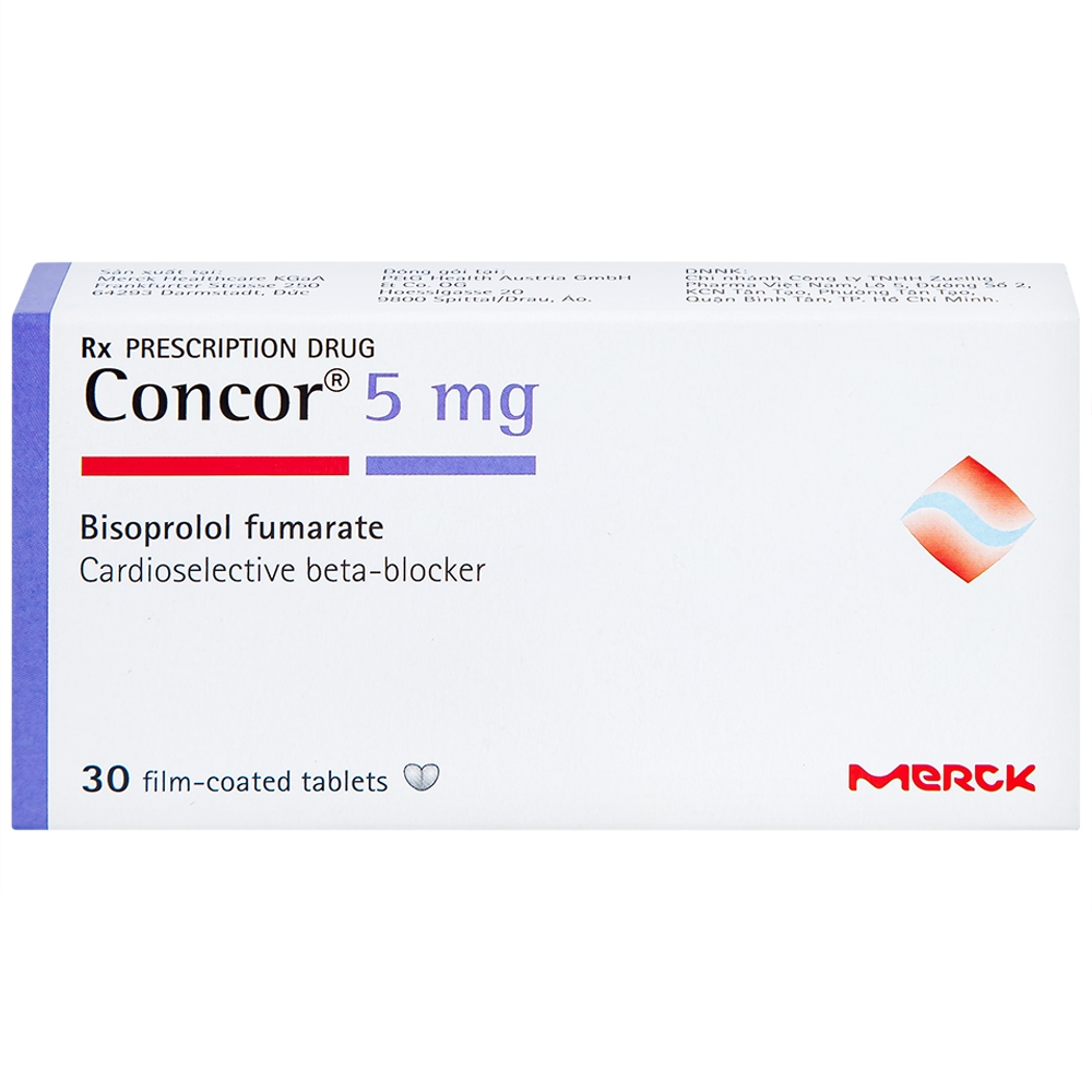Hình ảnh Thuốc Concor 5mg Merck điều trị tăng huyết áp, đau thắt ngực (3 vỉ x 10 viên)