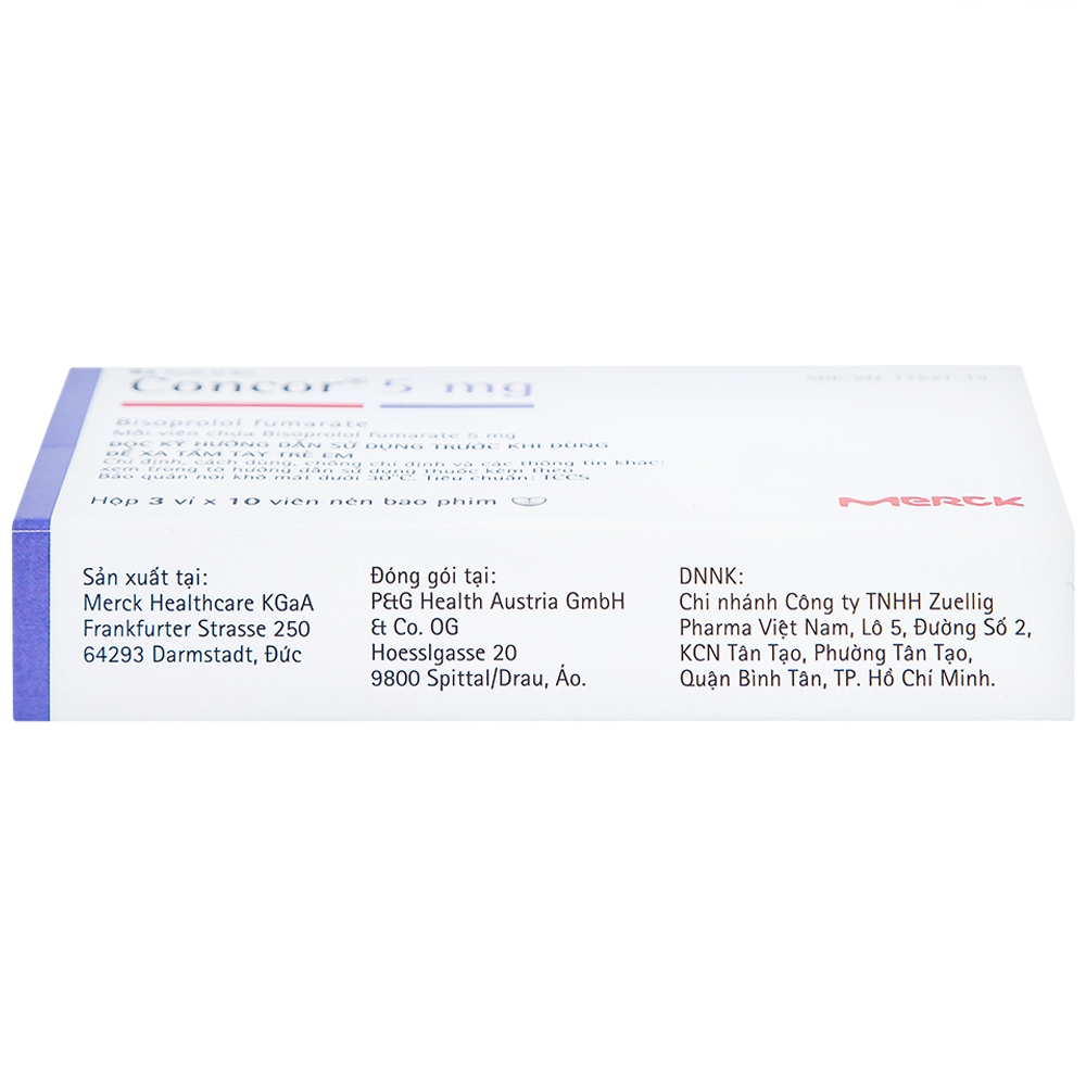 Hình ảnh Thuốc Concor 5mg Merck điều trị tăng huyết áp, đau thắt ngực (3 vỉ x 10 viên)