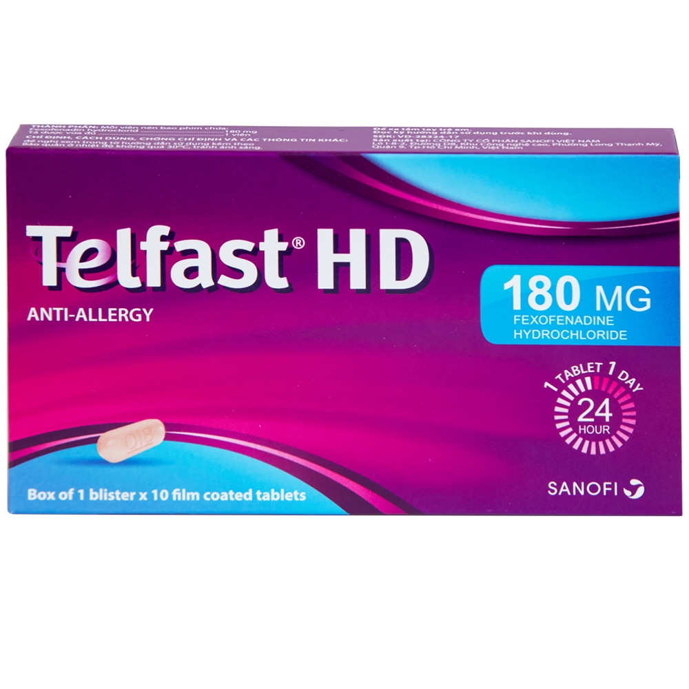 Hình ảnh Thuốc Telfast HD 180mg Sanofi điều trị viêm mũi dị ứng, mày đay (1 vỉ x 10 viên)