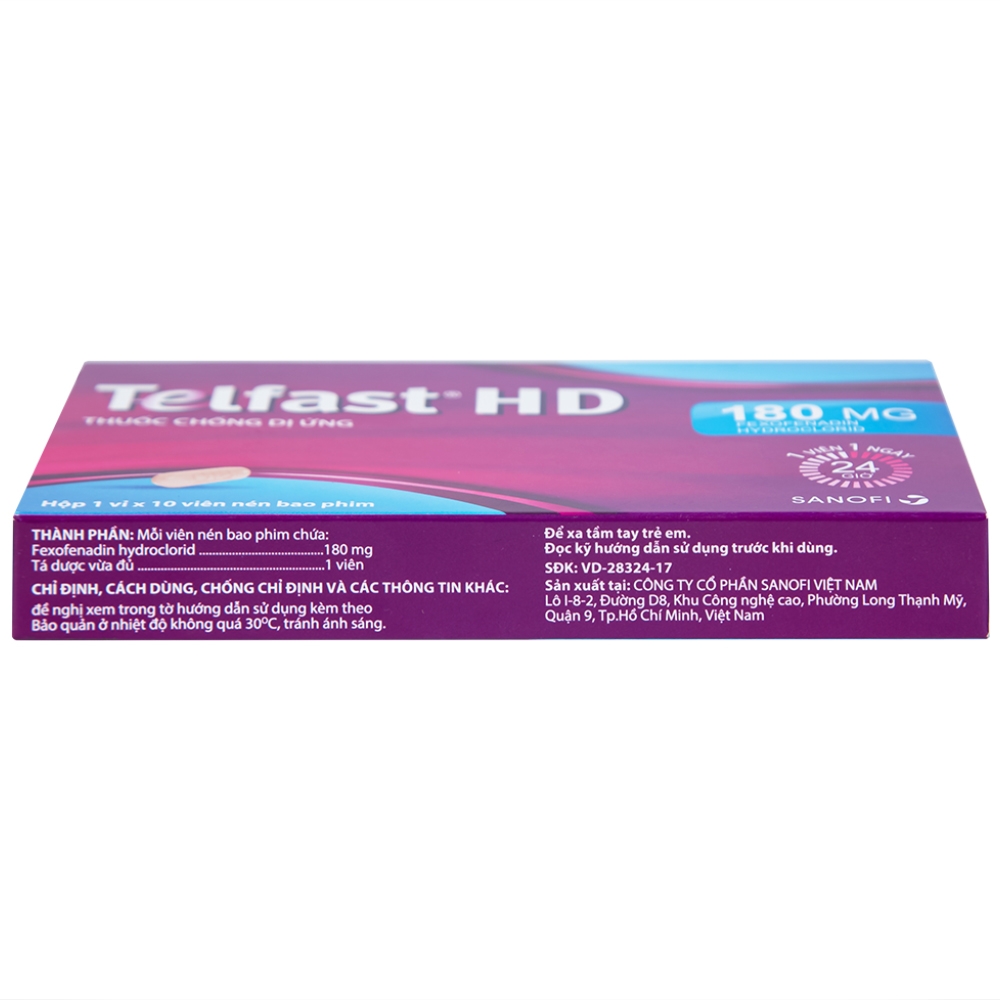 Hình ảnh Thuốc Telfast HD 180mg Sanofi điều trị viêm mũi dị ứng, mày đay (1 vỉ x 10 viên)