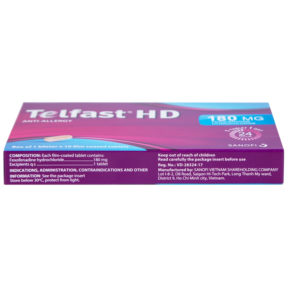 Hình ảnh Thuốc Telfast HD 180mg Sanofi điều trị viêm mũi dị ứng, mày đay (1 vỉ x 10 viên)