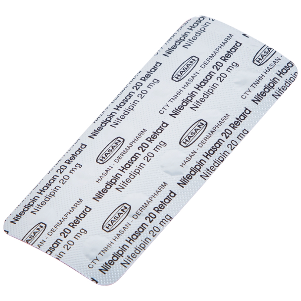 Hình ảnh Viên nén Nifedipin Hasan 20 Retard Hasan điều trị tăng huyết áp (10 vỉ x 10 viên)