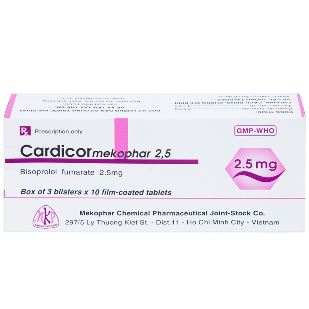 Hình ảnh Thuốc Cardicor Mekophar 2.5 điều trị tăng huyết áp, đau thắt ngực (3 vỉ x 10 viên)