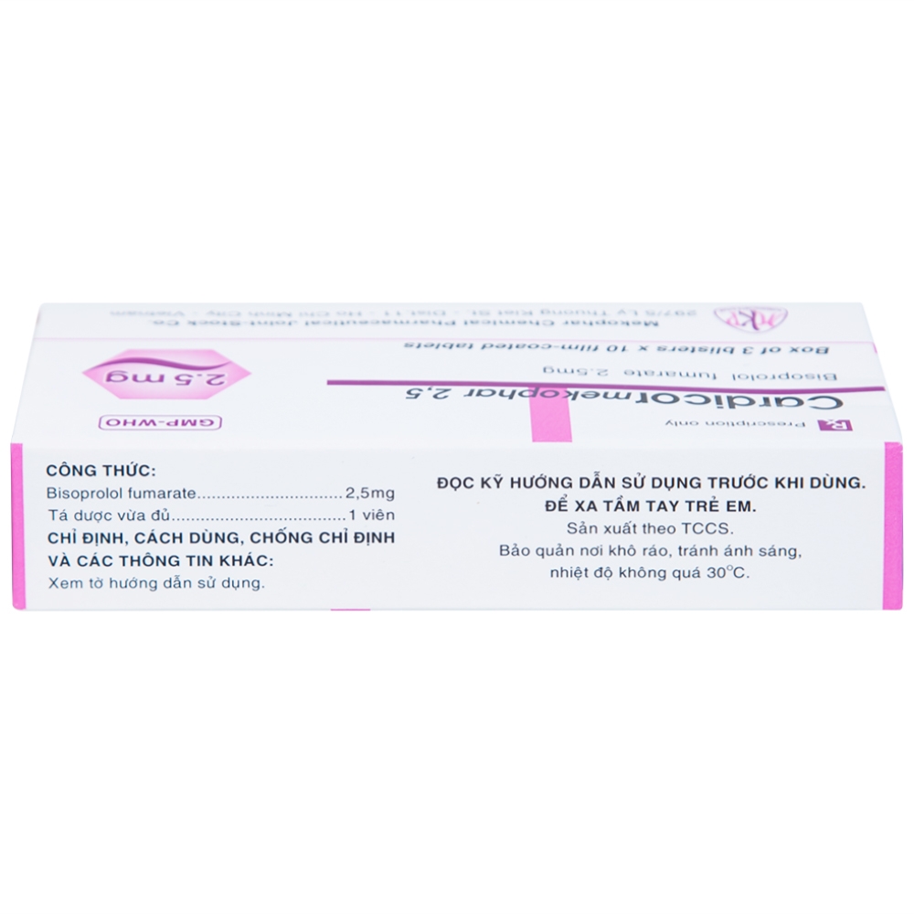 Hình ảnh Thuốc Cardicor Mekophar 2.5 điều trị tăng huyết áp, đau thắt ngực (3 vỉ x 10 viên)