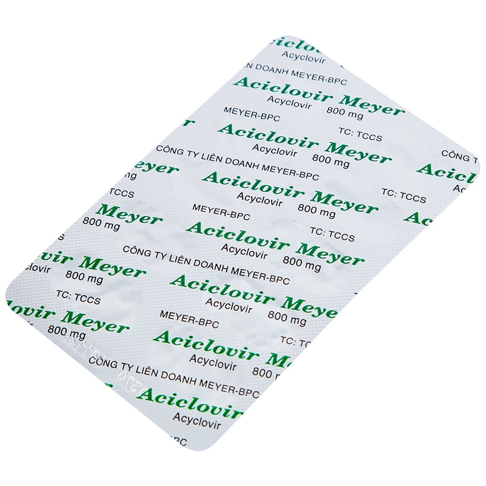 Hình ảnh Thuốc Aciclovir 800mg Meyer điều trị nhiễm Herpes zoster, thủy đậu (3 vỉ x 10 viên)
