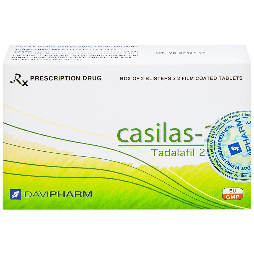 Hình ảnh Thuốc Casilas-20 Davipharm điều trị rối loạn cương dương (2 vỉ x 2 viên)