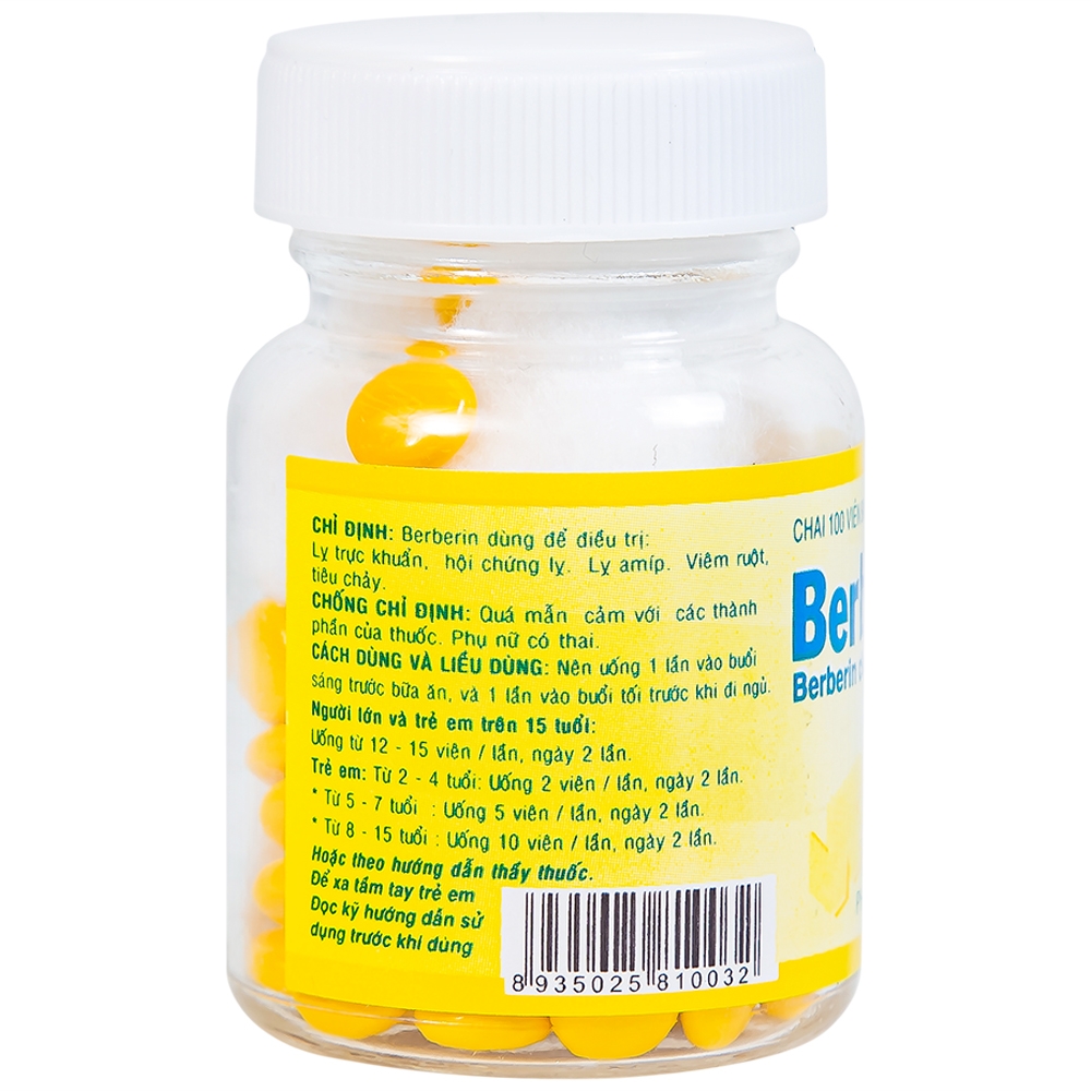 Hình ảnh Thuốc Berberin 10mg Pharimexco điều trị lỵ, viêm ruột, tiêu chảy (100 viên)