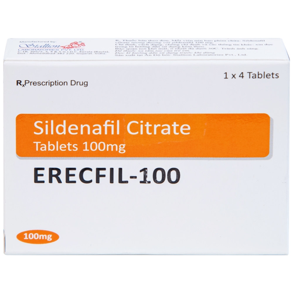 Hình ảnh Thuốc Erecfil-100 Sildenafil Citrate điều trị rối loạn cương dương (1 vỉ x 4 viên)