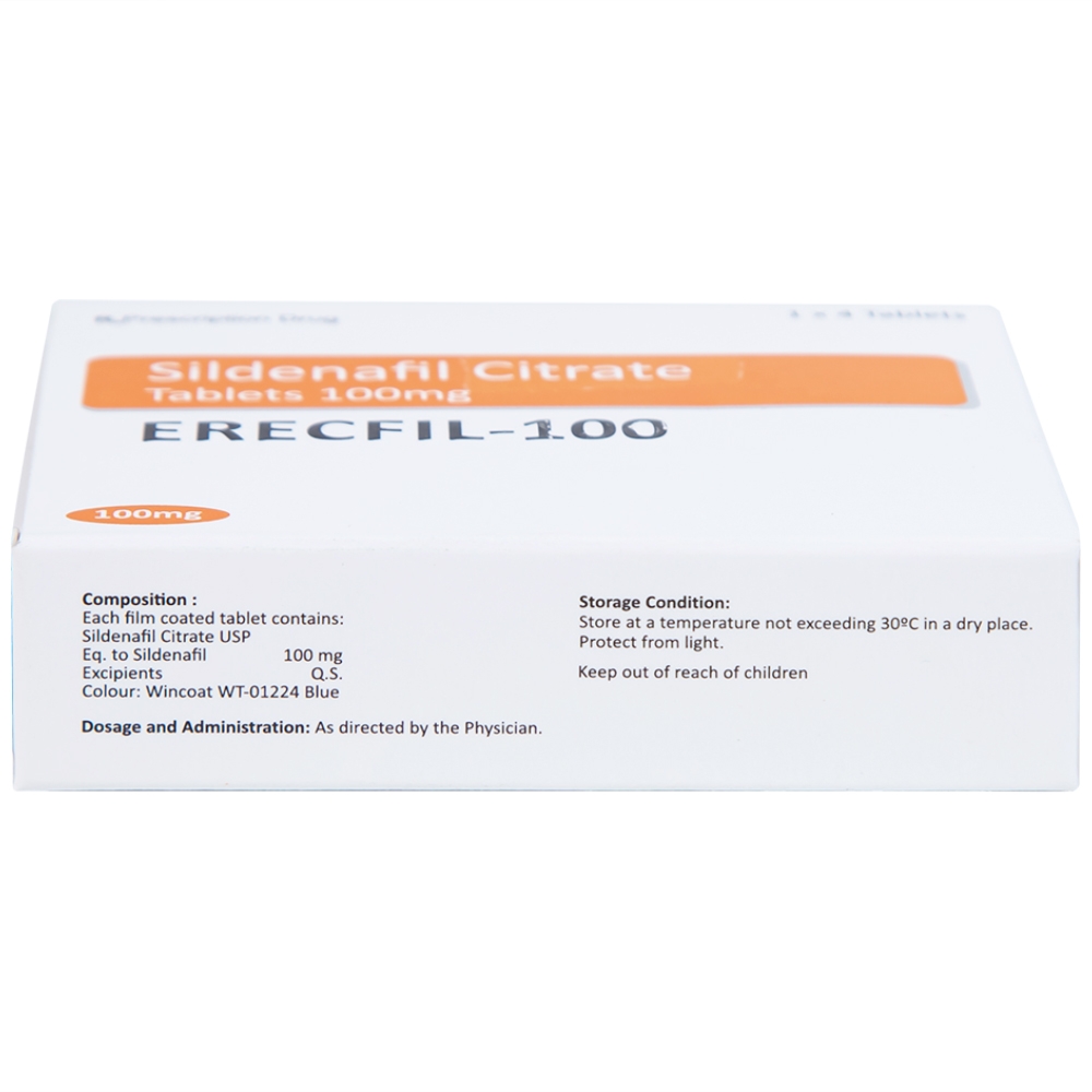 Hình ảnh Thuốc Erecfil-100 Sildenafil Citrate điều trị rối loạn cương dương (1 vỉ x 4 viên)