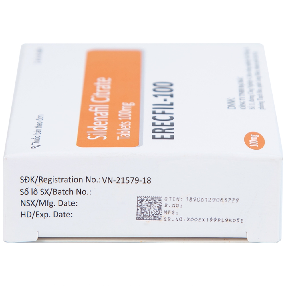 Hình ảnh Thuốc Erecfil-100 Sildenafil Citrate điều trị rối loạn cương dương (1 vỉ x 4 viên)