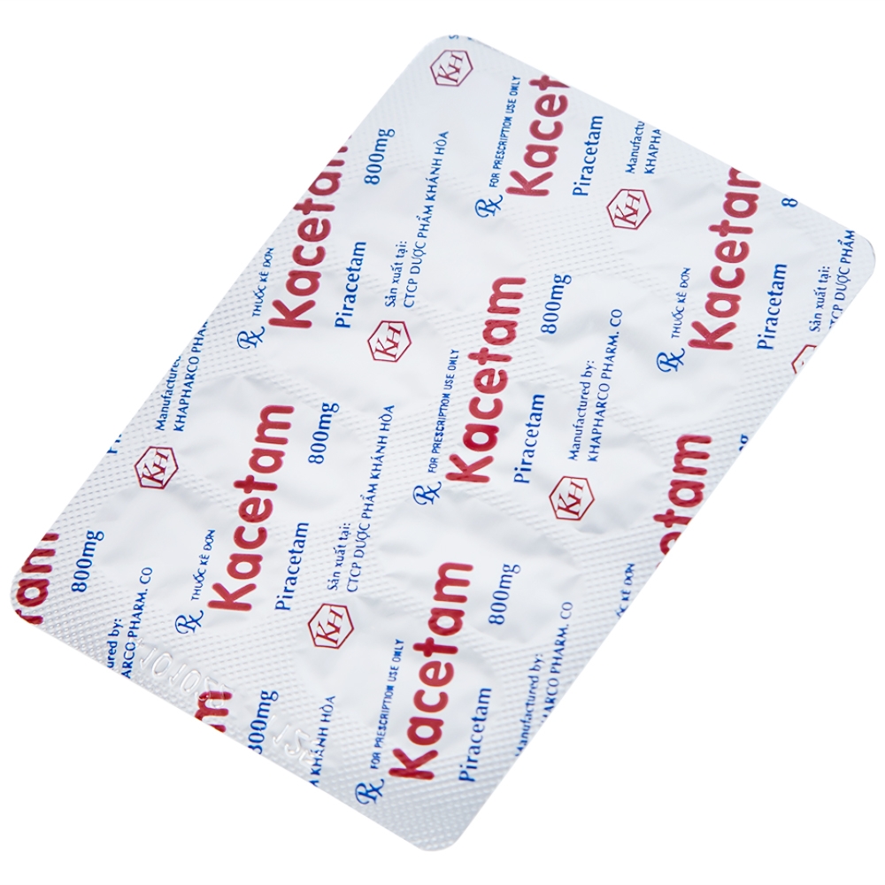 Hình ảnh Viên nén Kacetam 800mg Khapharco điều trị rung giật cơ có nguồn gốc vỏ não, thiếu máu não (10 vỉ x 10 viên)