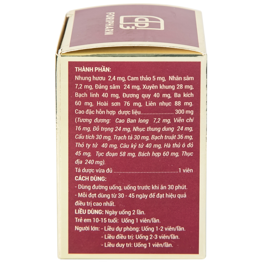 Hình ảnh Thuốc Sâm Nhung Bổ Thận TW3 dưỡng huyết tư âm, bổ thận, cố tinh (30 viên)