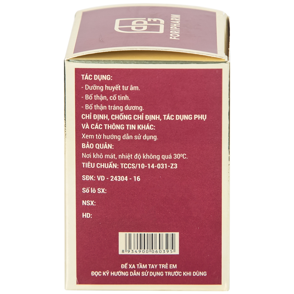 Hình ảnh Thuốc Sâm Nhung Bổ Thận TW3 dưỡng huyết tư âm, bổ thận, cố tinh (30 viên)