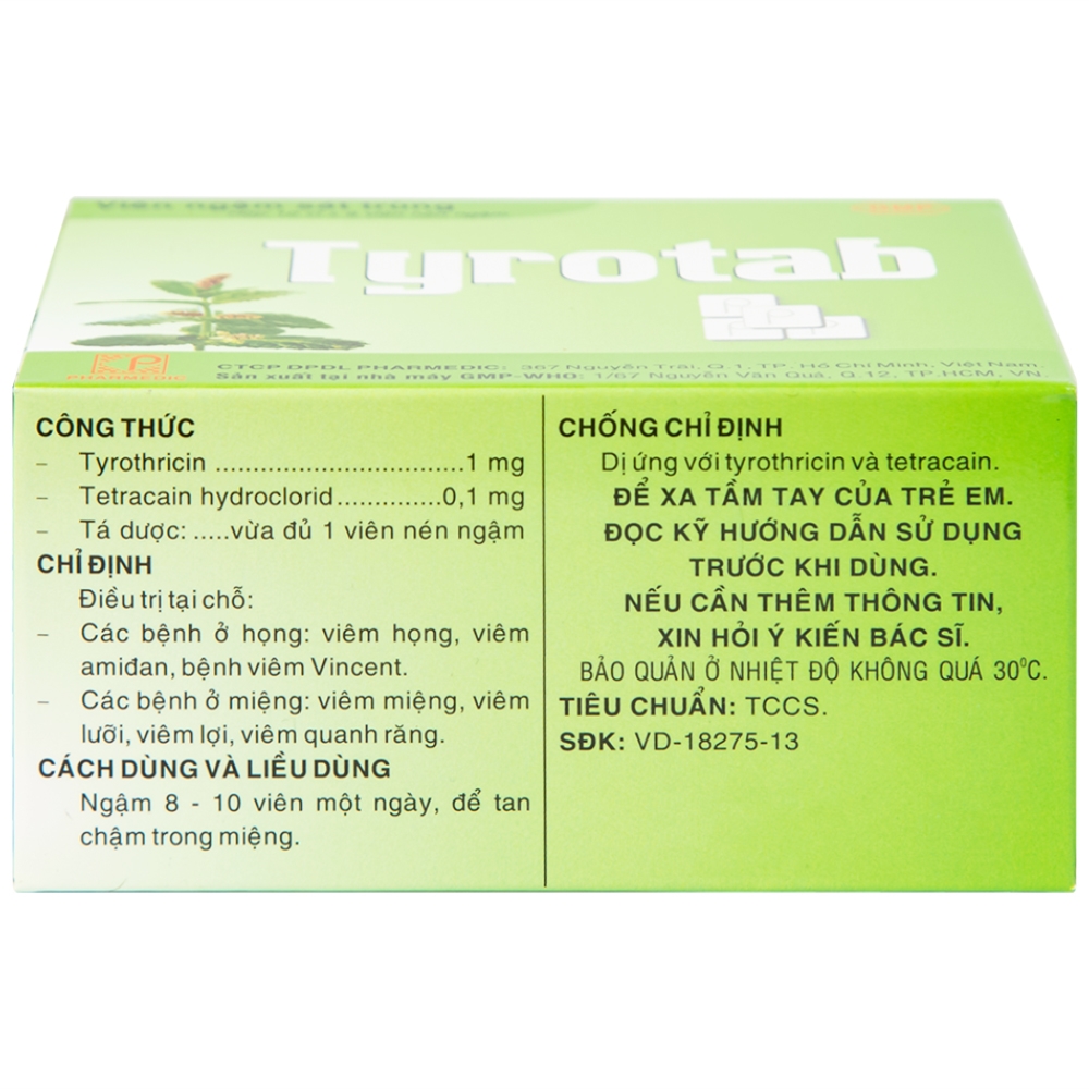 Hình ảnh Viên ngậm sát trùng Tyrotab Pharmedic điều trị viêm họng, viêm amidan (10 vỉ x 8 viên)