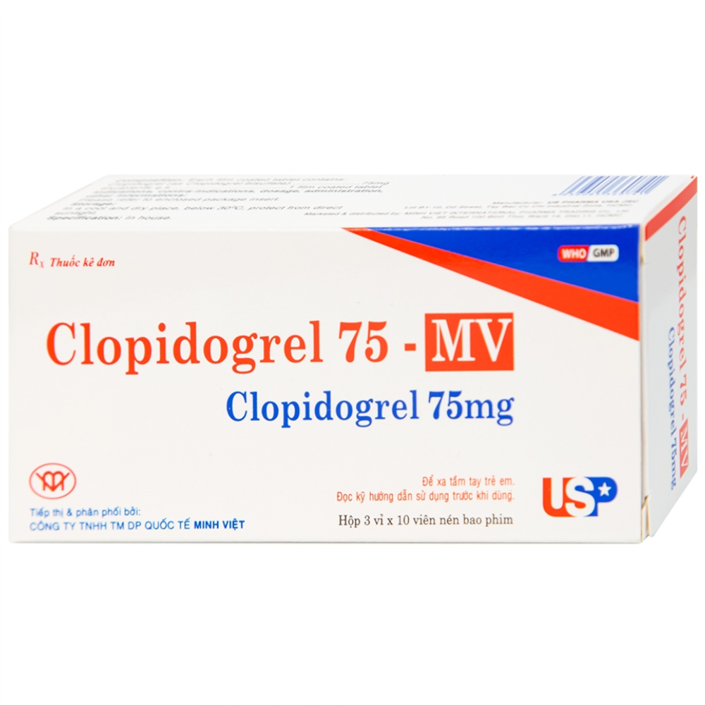 Hình ảnh Thuốc Clopidogrel 75 - MV USP làm giảm hay dự phòng các biến cố huyết khối (3 vỉ x 10 viên)