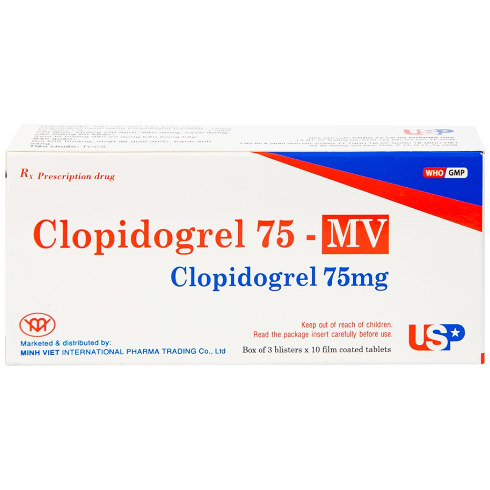 Hình ảnh Thuốc Clopidogrel 75 - MV USP làm giảm hay dự phòng các biến cố huyết khối (3 vỉ x 10 viên)