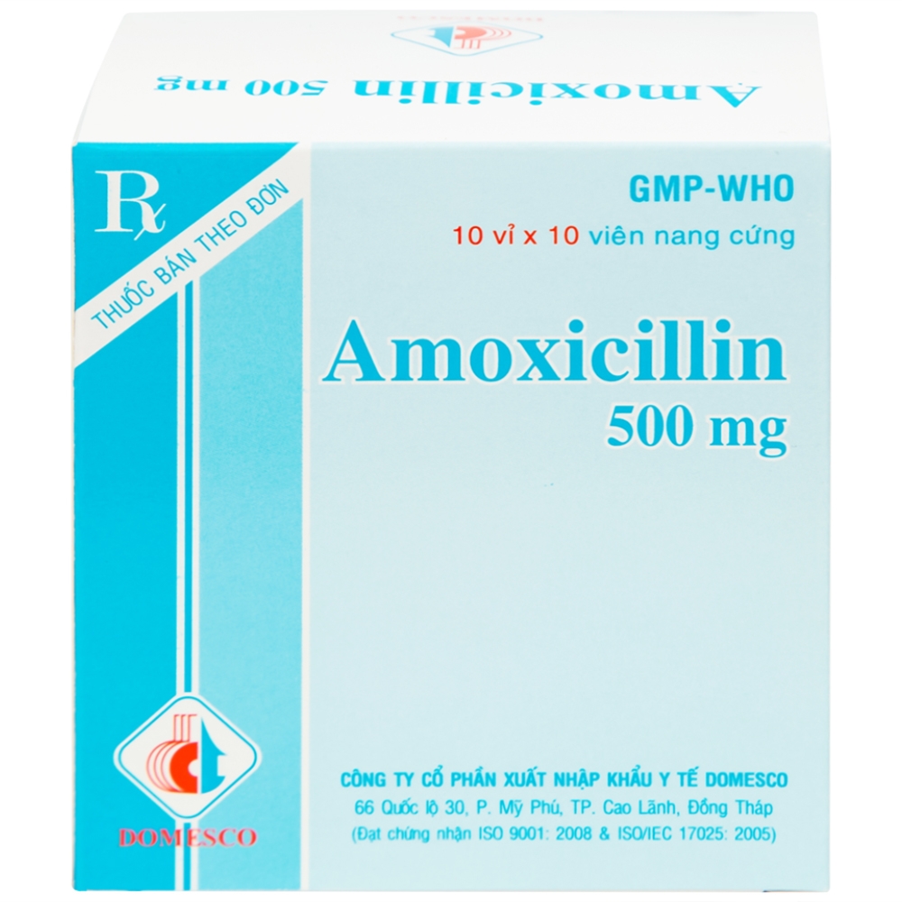 Hình ảnh Thuốc Amoxicillin 500mg Domesco điều trị nhiễm khuẩn (10 vỉ x 10 viên)