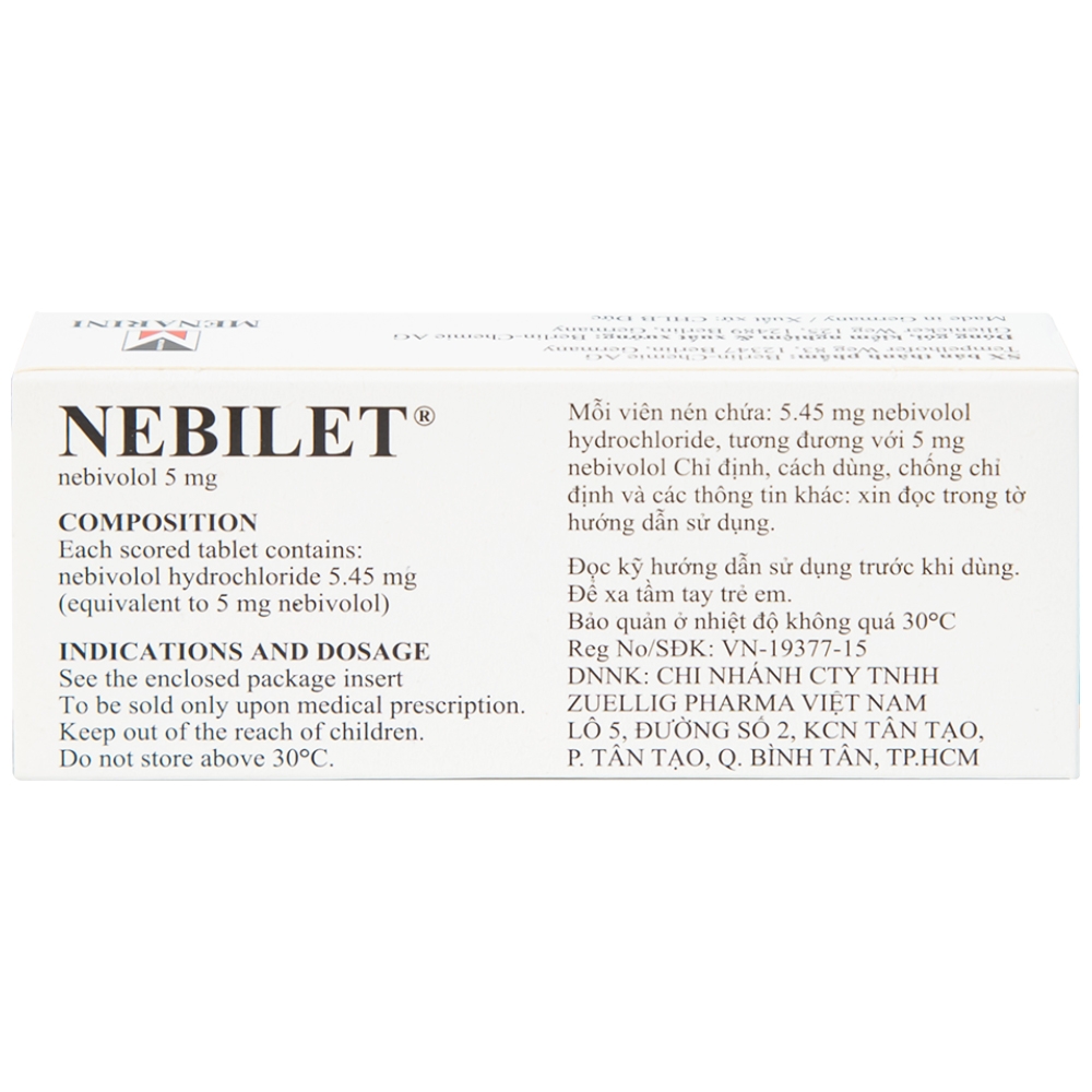 Hình ảnh Viên nén Nebilet 5mg Menarini điều trị tăng huyết áp và suy tim mạn tính (1 vỉ x 14 viên)