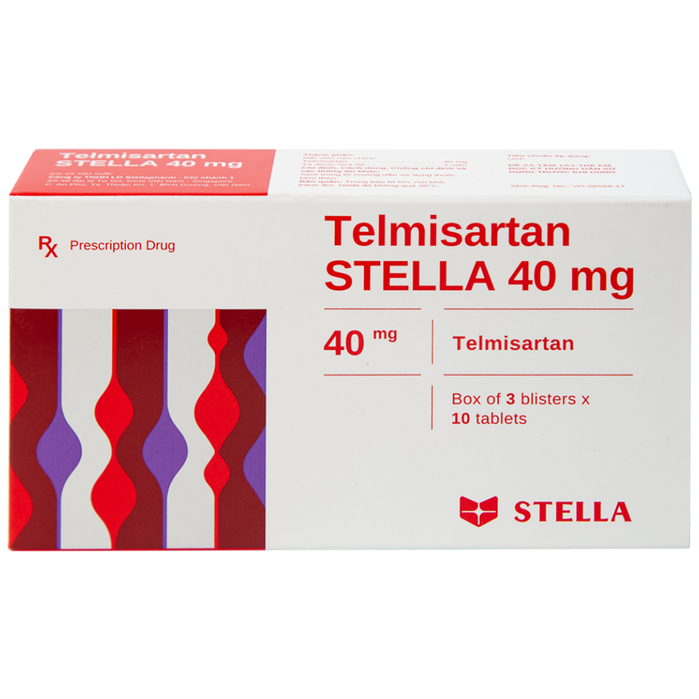 Hình ảnh Thuốc Telmisartan Stella 40mg điều trị tăng huyết áp, phòng ngừa tim mạch (3 vỉ x 10 viên)