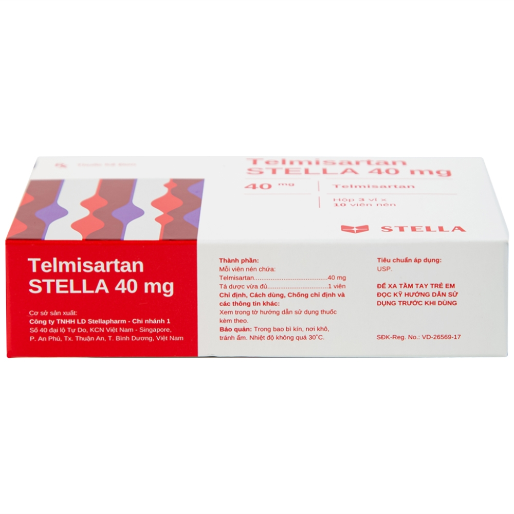 Hình ảnh Thuốc Telmisartan Stella 40mg điều trị tăng huyết áp, phòng ngừa tim mạch (3 vỉ x 10 viên)