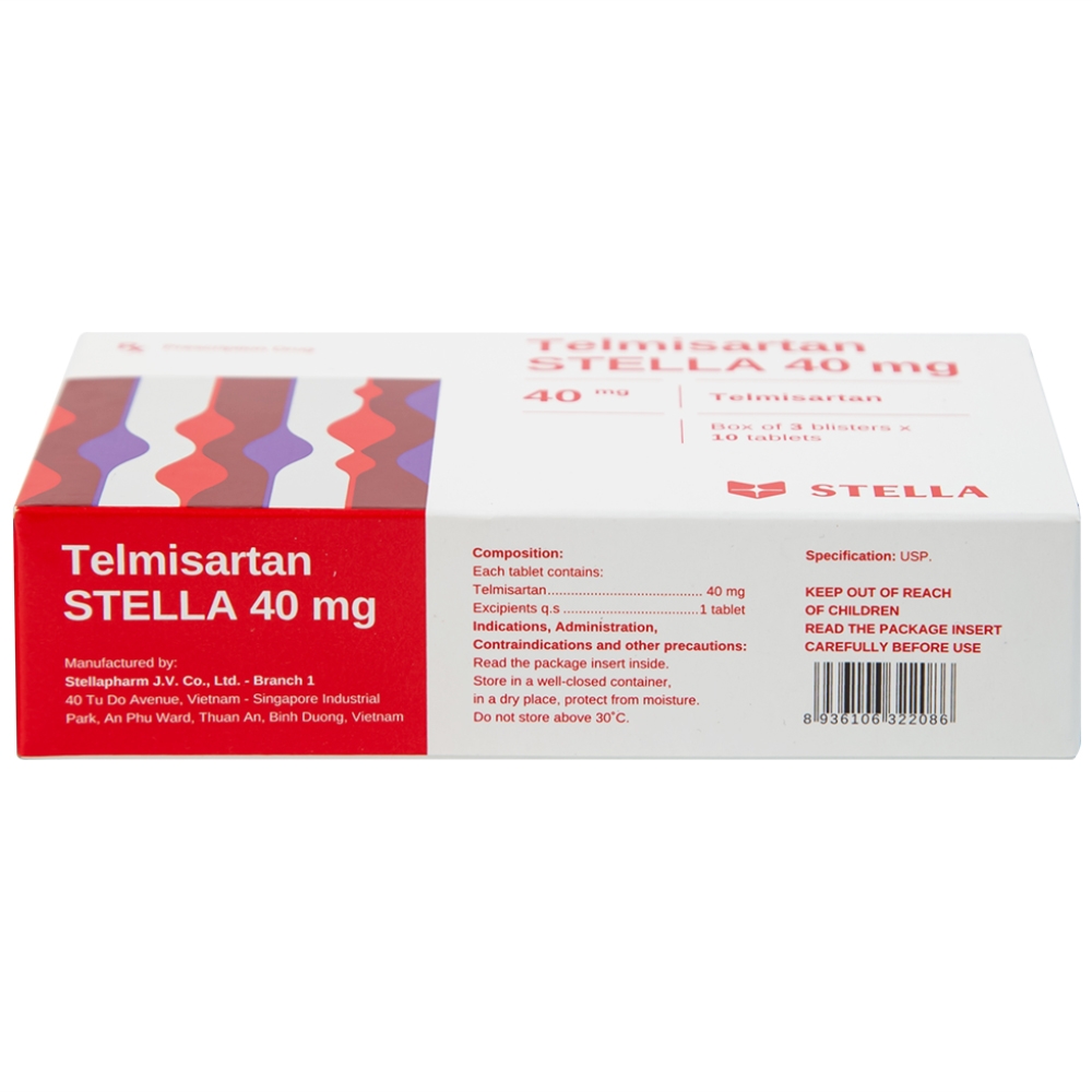 Hình ảnh Thuốc Telmisartan Stella 40mg điều trị tăng huyết áp, phòng ngừa tim mạch (3 vỉ x 10 viên)