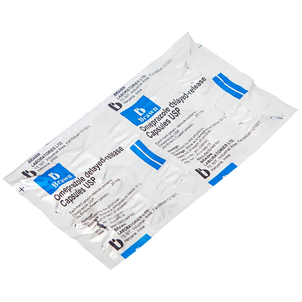 Hình ảnh Viên nang Omeprazole Delayed Release Brawn điều trị loét dạ dày tá tràng (10 vỉ x 10 viên)