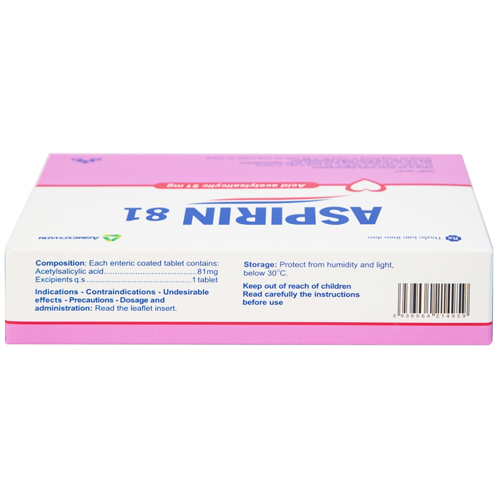 Hình ảnh Thuốc Aspirin 81 Agimexpharm phòng ngừa nhồi máu cơ tim, đột quỵ (20 vỉ x 10 viên)