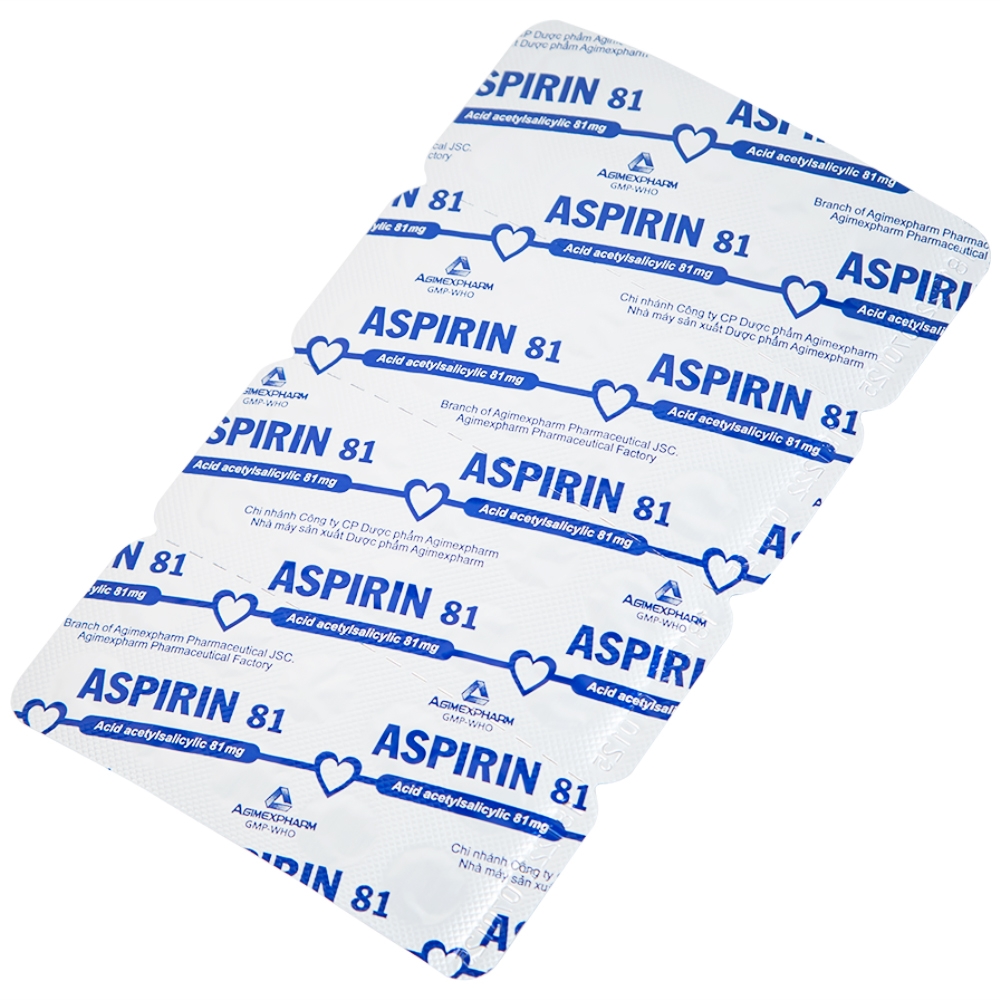 Hình ảnh Thuốc Aspirin 81 Agimexpharm phòng ngừa nhồi máu cơ tim, đột quỵ (20 vỉ x 10 viên)