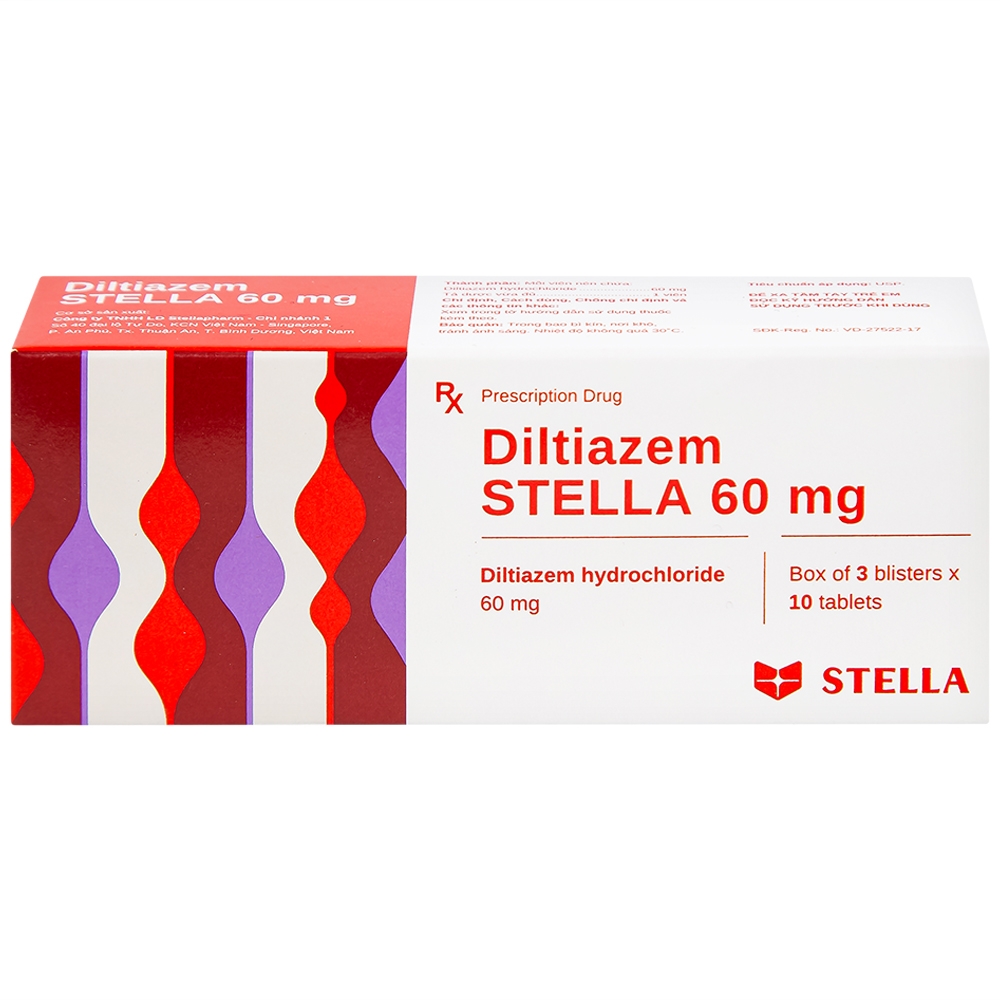 Hình ảnh Thuốc Diltiazem Stella 60mg điều trị và dự phòng cơn đau thắt ngực (3 vỉ x 10 viên)