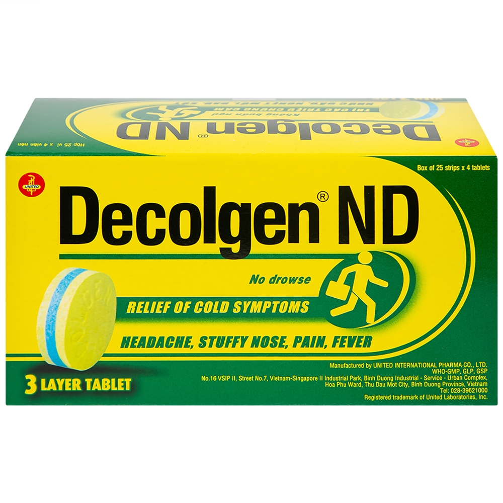 Hình ảnh Thuốc Decolgen ND United điều trị các triệu chứng cảm thông thường, viêm mũi dị ứng (25 vỉ x 4 viên)