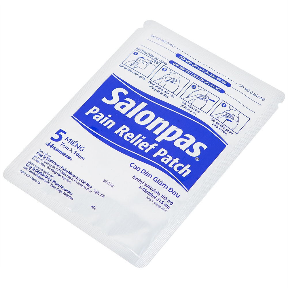 Hình ảnh Cao dán giảm đau Salonpas Pain Relief Patch dùng trong các cơn đau vai, đau cổ (7cm x 10 cm - 5 miếng)