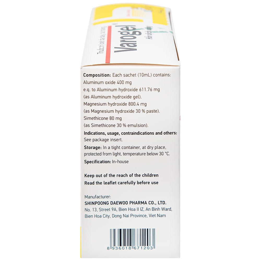 Hình ảnh Hỗn dịch uống Varogel Shinpoong Deawoo điều trị viêm loét dạ dày, tá tràng (20 gói x 10ml)