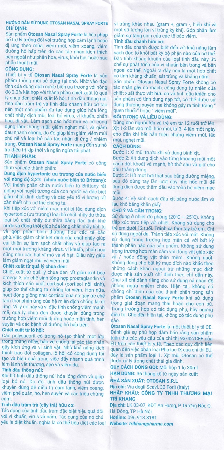 Hình ảnh Dung dịch xịt mũi Otosan Nasal Spray Forte hỗ trợ điều trị viêm mũi, viêm xoang (30ml)