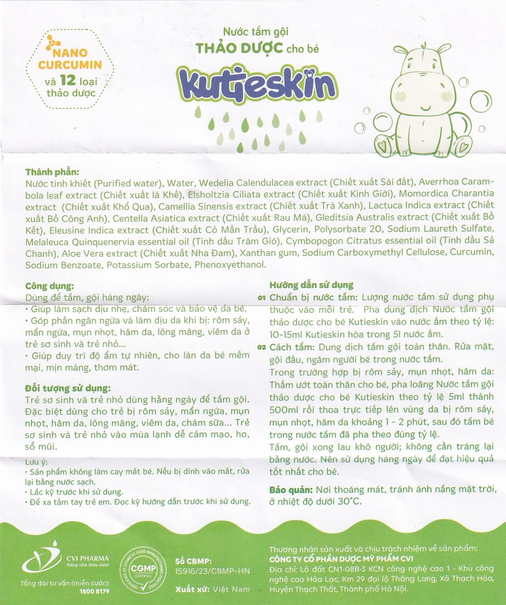 Hình ảnh Nước tắm gội Thảo Dược cho bé Kutieskin ngăn ngừa rôm sảy, mẩn ngứa, giúp dưỡng ẩm da bé (200ml)