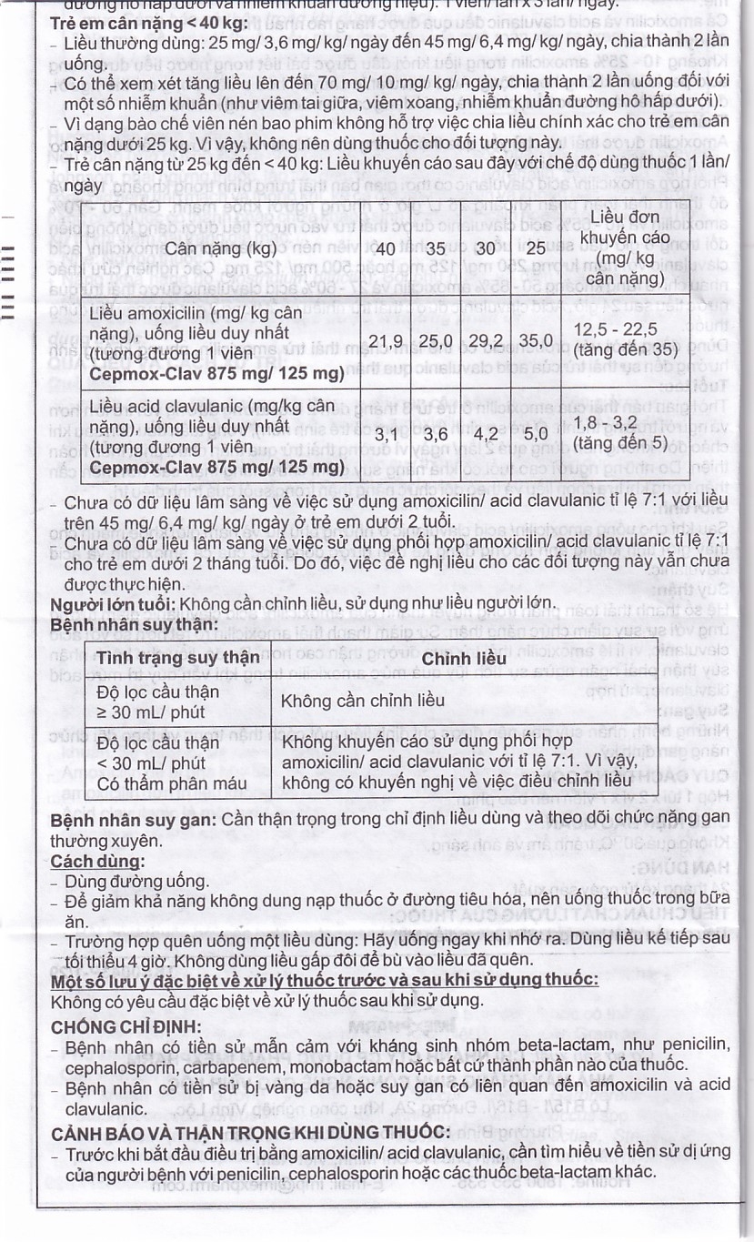 Hình ảnh Thuốc Cepmox-Clav 875mg/125mg Imexpharm điều trị viêm xoang cấp tính do vi khuẩn, viêm tai giữa cấp tính (2 vỉ x 7 viên)