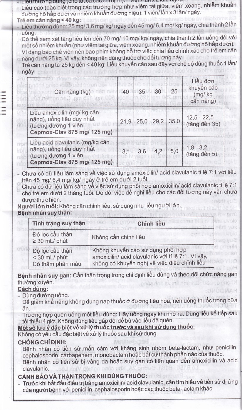Hình ảnh Thuốc Cepmox-Clav 875mg/125mg Imexpharm điều trị viêm xoang cấp tính do vi khuẩn, viêm tai giữa cấp tính (2 vỉ x 7 viên)