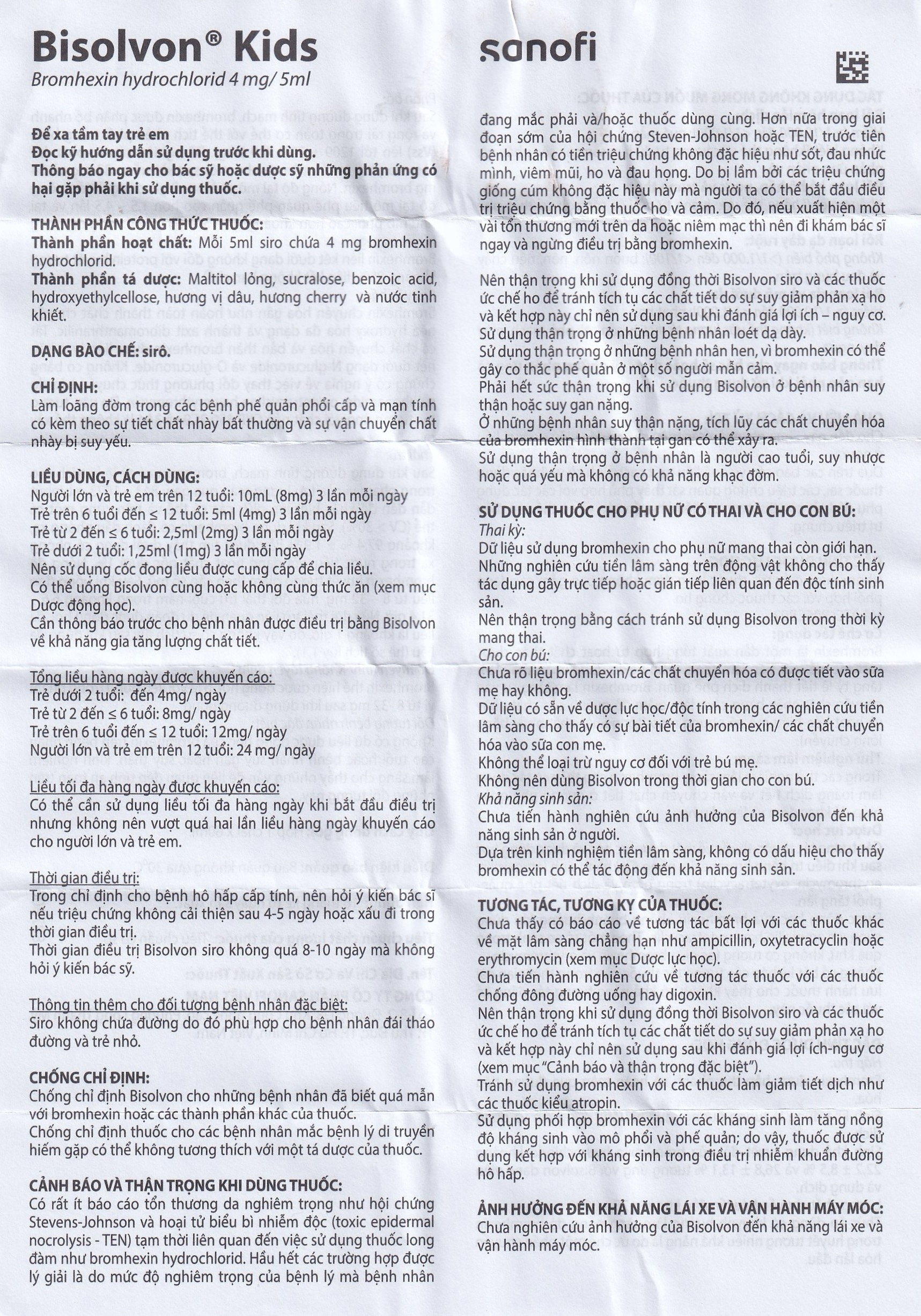 Hình ảnh Siro Bisolvon Kids Boehringer làm loãng đờm trong các bệnh phế quản phổi cấp và mạn tính (60ml)