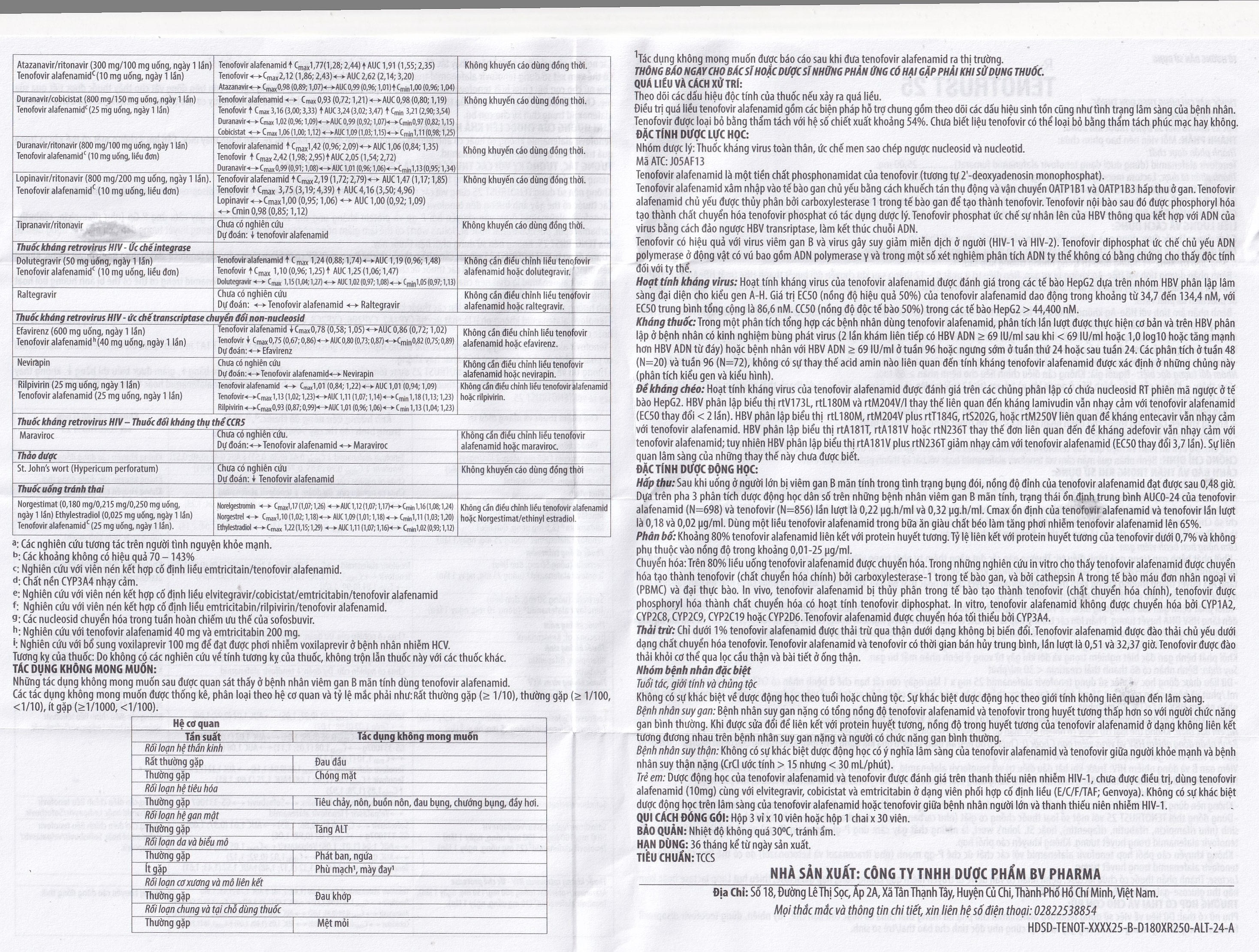 Hình ảnh Thuốc Tenotrust 25 BV Pharma điều trị viêm gan B mãn tính ở người lớn và trẻ em (3 vỉ x 10 viên)