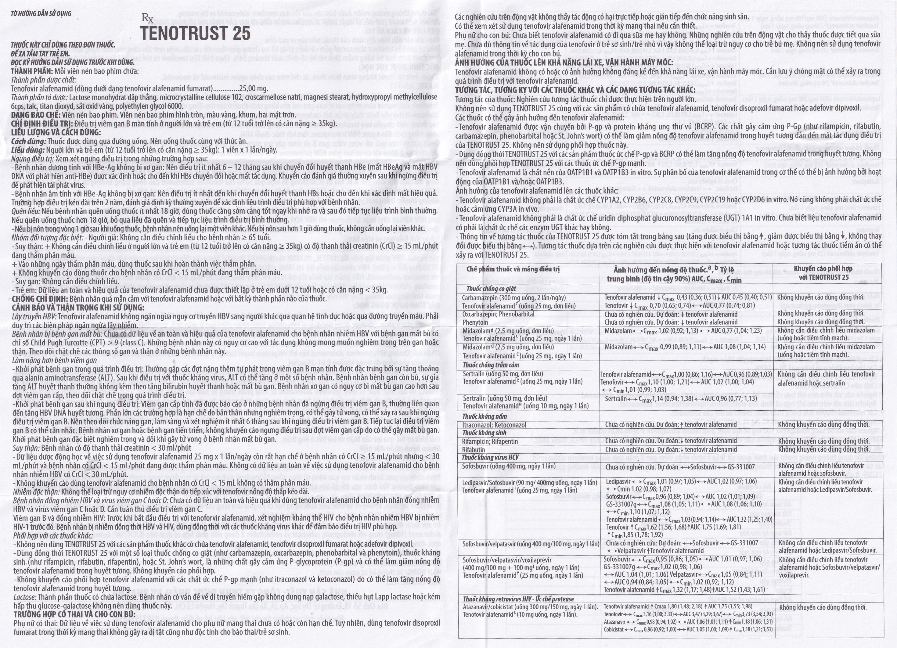 Hình ảnh Thuốc Tenotrust 25 BV Pharma điều trị viêm gan B mãn tính ở người lớn và trẻ em (3 vỉ x 10 viên)