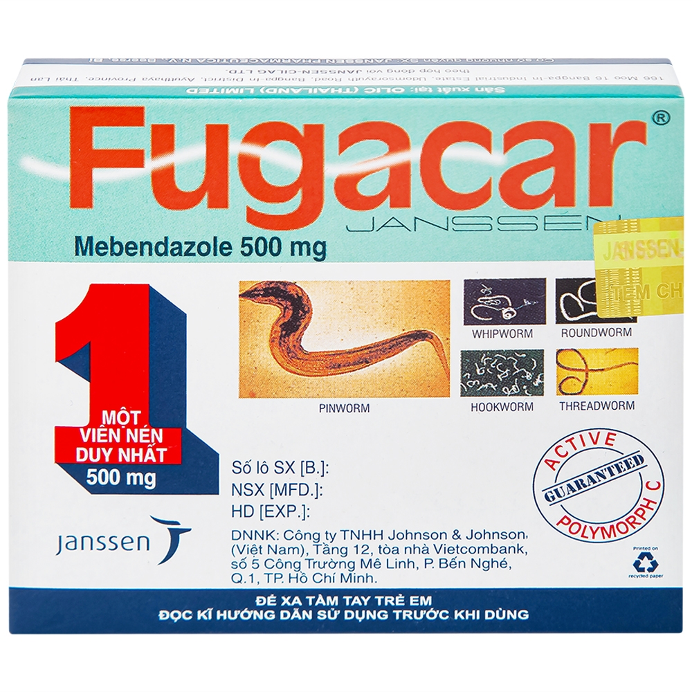 Hình ảnh Thuốc Fugacar Janssen không vị điều trị nhiễm một hoặc nhiều loại giun đường ruột (1 viên)
